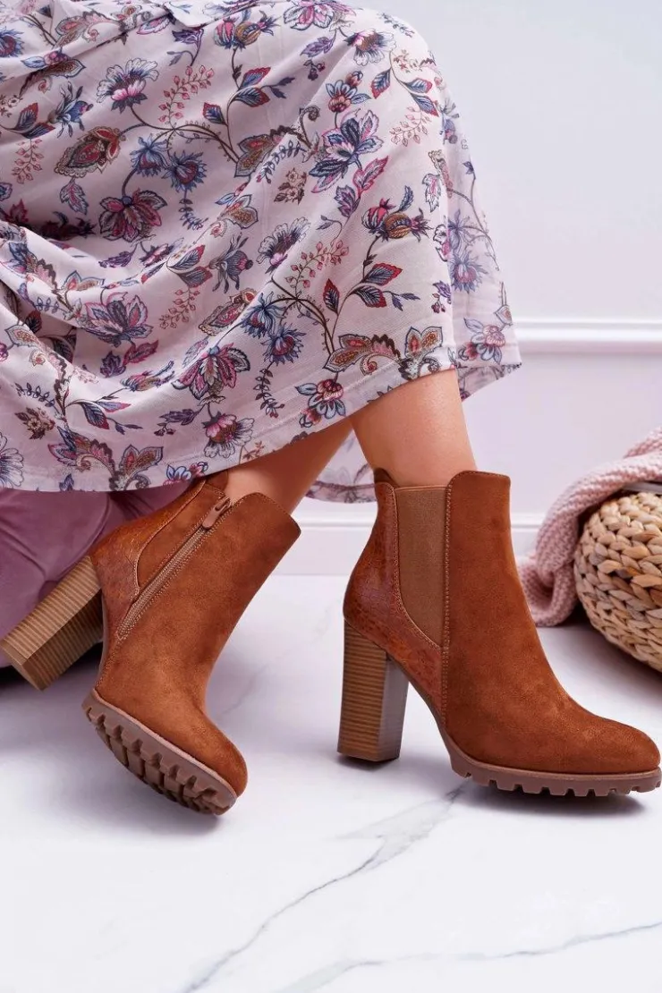 Boto Botki Damskie Na Obcasie Camel Mondego