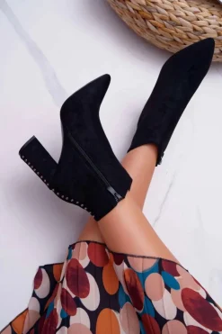 Boto Botki Na Słupku|Botki Zimowe Damskie*Botki Damskie Na Obcasie Z Nitami W Szpic RB23P Czarne Snack