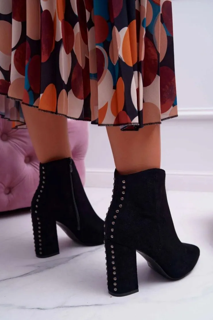 Boto Botki Na Słupku|Botki Zimowe Damskie*Botki Damskie Na Obcasie Z Nitami W Szpic RB23P Czarne Snack