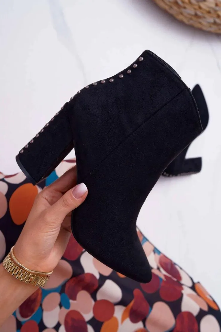 Boto Botki Na Słupku|Botki Zimowe Damskie*Botki Damskie Na Obcasie Z Nitami W Szpic RB23P Czarne Snack