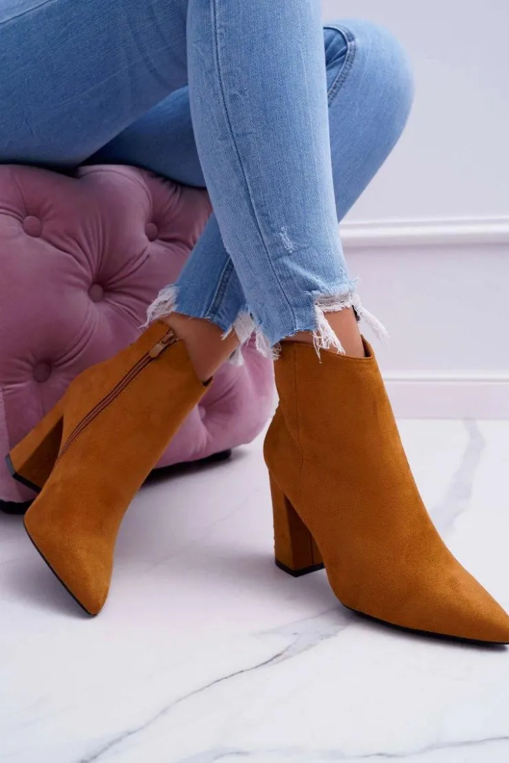 Discount Boto Botki Damskie Na Obcasie Z Nitami W Szpic RB23P Camel Snack