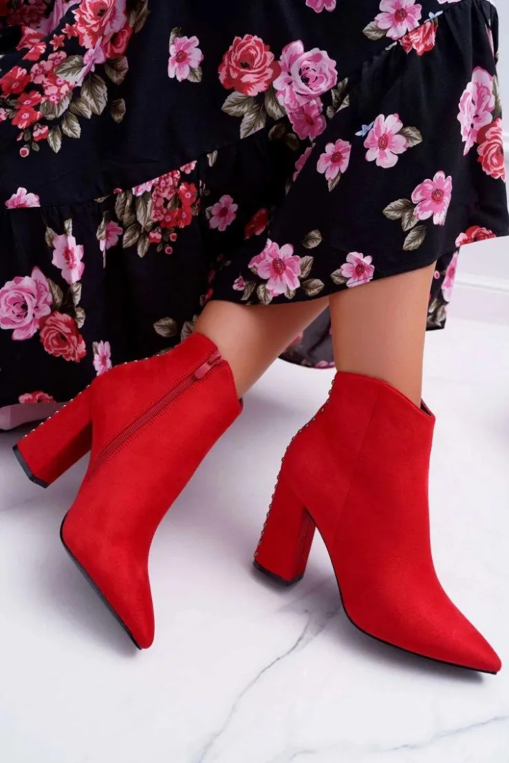 Boto Botki Na Słupku|Botki Zimowe Damskie*Botki Damskie Na Obcasie Z Nitami W Szpic Czerwone Snack