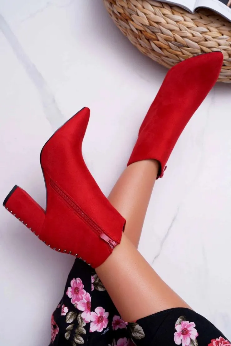 Boto Botki Na Słupku|Botki Zimowe Damskie*Botki Damskie Na Obcasie Z Nitami W Szpic Czerwone Snack