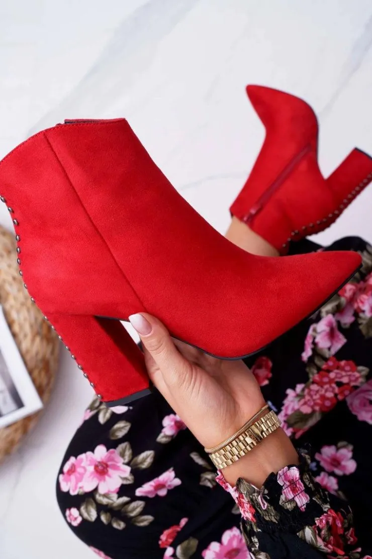 Boto Botki Na Słupku|Botki Zimowe Damskie*Botki Damskie Na Obcasie Z Nitami W Szpic Czerwone Snack