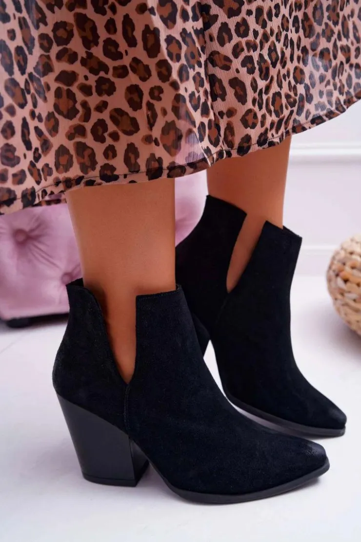 Boto Botki Wiosenne|Botki Na Słupku*Botki Damskie Na Obcasie Wiosenne Skóra Zamsz Czarne Nicole 2430
