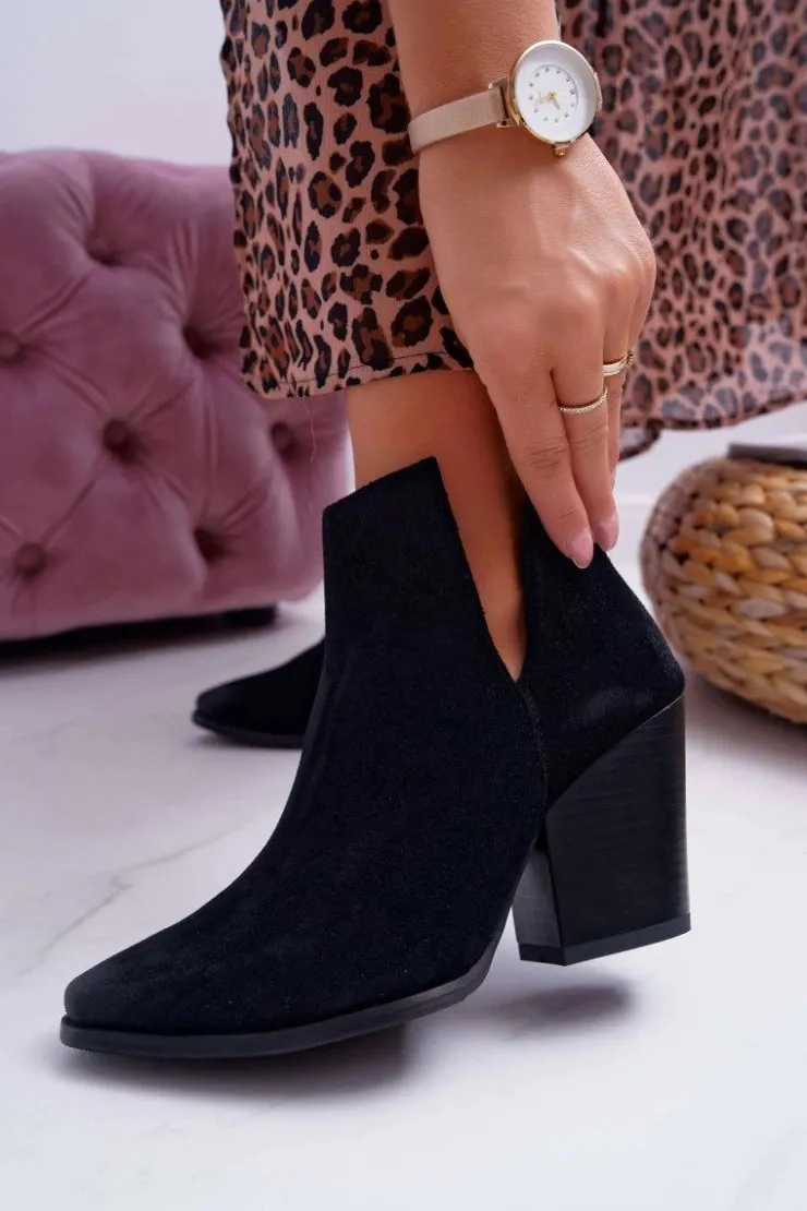 Boto Botki Wiosenne|Botki Na Słupku*Botki Damskie Na Obcasie Wiosenne Skóra Zamsz Czarne Nicole 2430