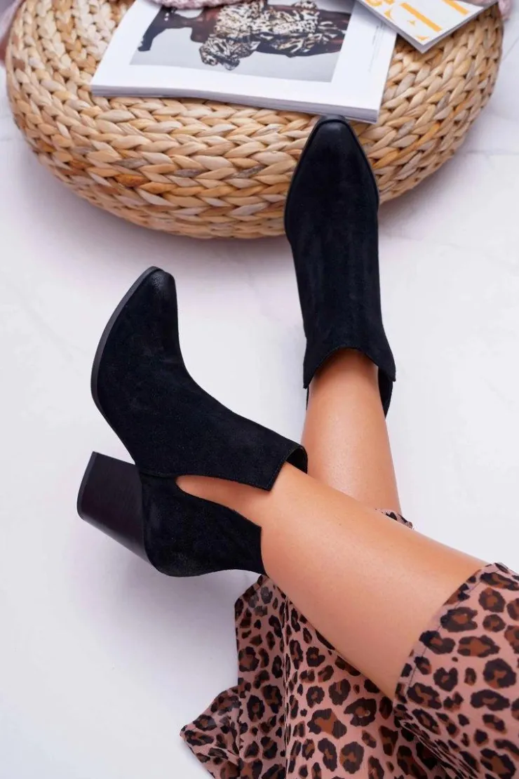 Boto Botki Wiosenne|Botki Na Słupku*Botki Damskie Na Obcasie Wiosenne Skóra Zamsz Czarne Nicole 2430