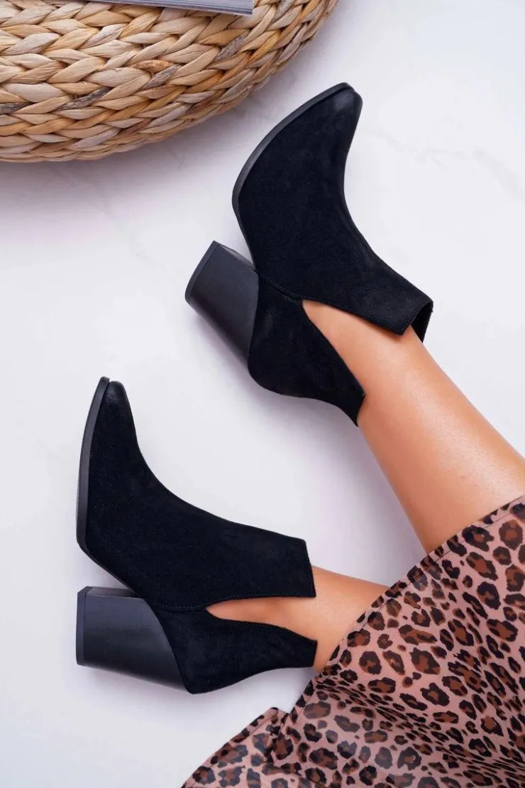 Boto Botki Wiosenne|Botki Na Słupku*Botki Damskie Na Obcasie Wiosenne Skóra Zamsz Czarne Nicole 2430