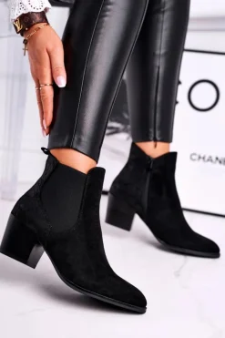 Damskie Buty Sergio Leone Botki Damskie Na Obcasie Sergio Leone Zamszowe Czarne BT613