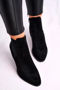 Damskie Buty Sergio Leone Botki Damskie Na Obcasie Sergio Leone Zamszowe Czarne BT613