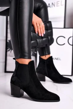 Damskie Buty Sergio Leone Botki Damskie Na Obcasie Sergio Leone Zamszowe Czarne BT613