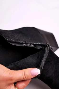 Damskie Buty Sergio Leone Botki Damskie Na Obcasie Sergio Leone Zamszowe Czarne BT613