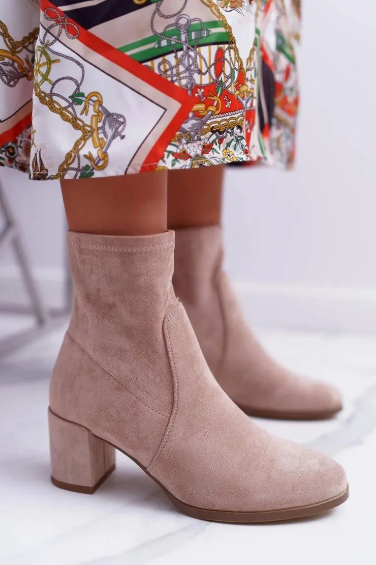 Hot Buty Sergio Leone Botki Damskie Na Obcasie Wiosenne Sergio Leone Wsuwane Beżowe LikeStar