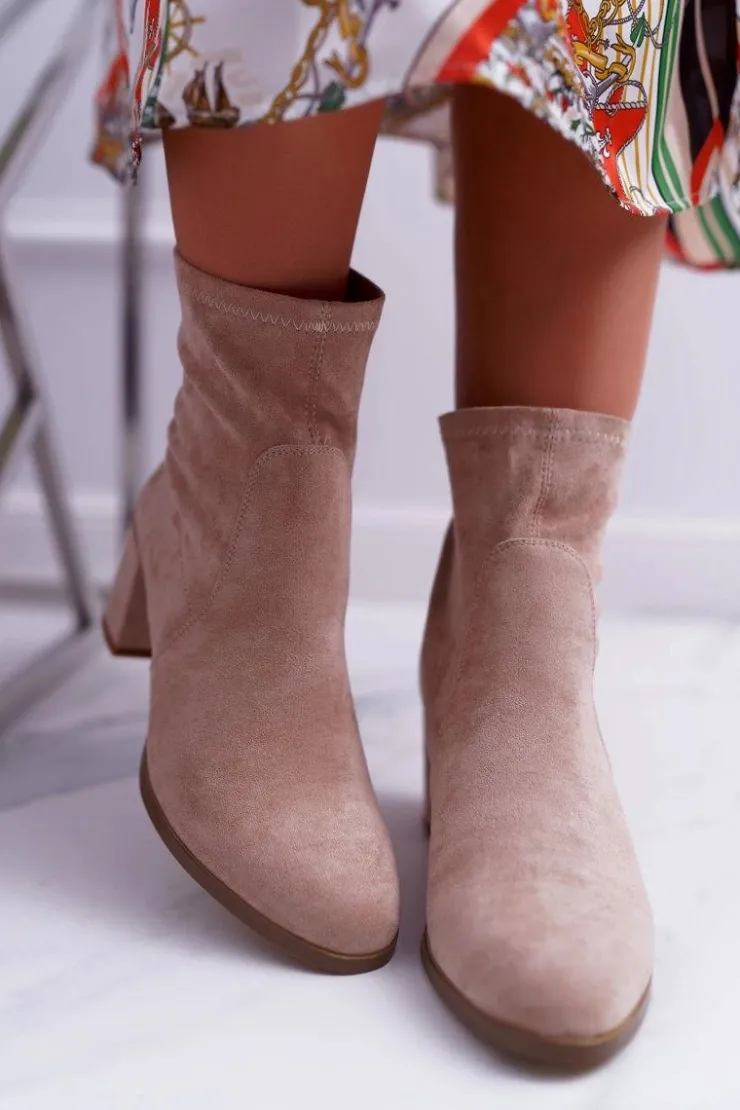 Hot Buty Sergio Leone Botki Damskie Na Obcasie Wiosenne Sergio Leone Wsuwane Beżowe LikeStar