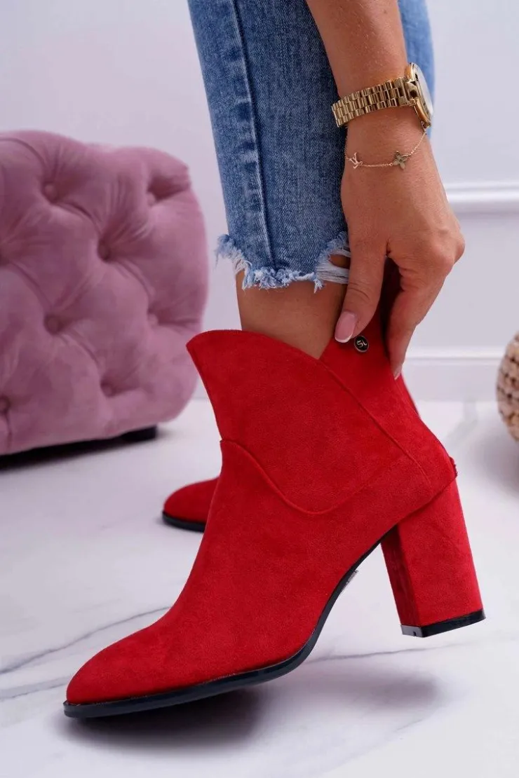 Damskie Buty Sergio Leone Botki Damskie Na Obcasie Sergio Leone Czerwone BT525