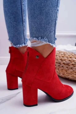 Damskie Buty Sergio Leone Botki Damskie Na Obcasie Sergio Leone Czerwone BT525