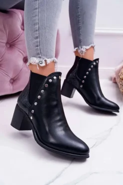 Outlet Boto Botki Damskie Na Obcasie Z Gumkami Czarne Vista