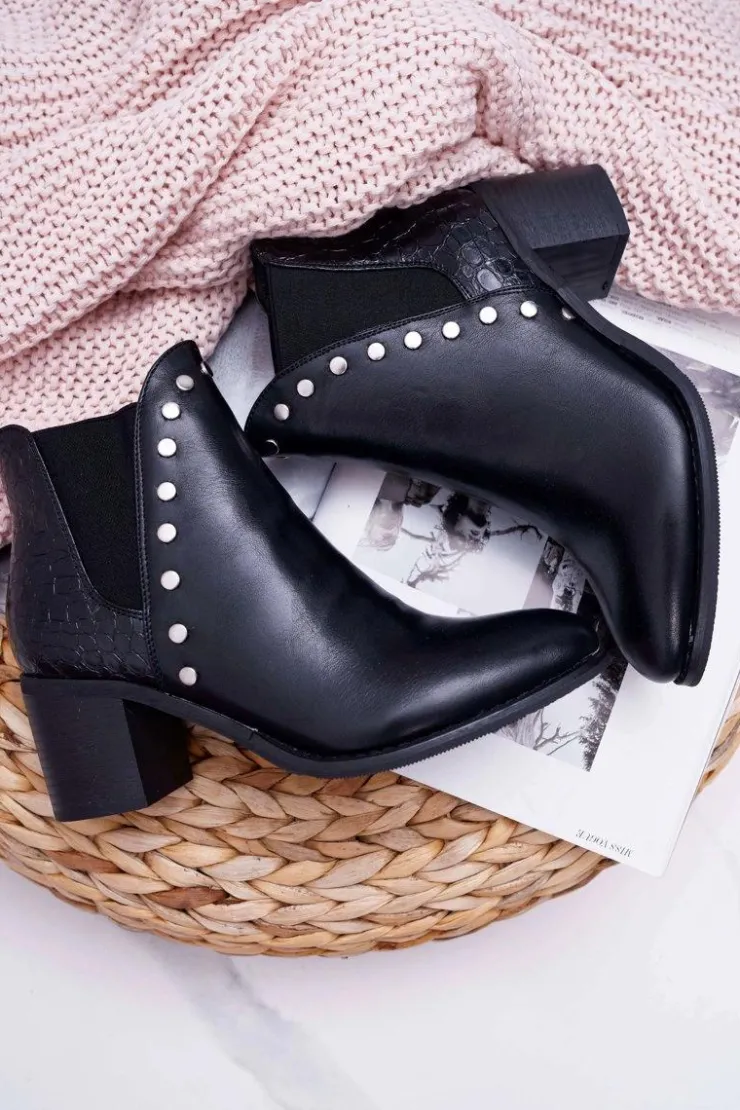 Outlet Boto Botki Damskie Na Obcasie Z Gumkami Czarne Vista