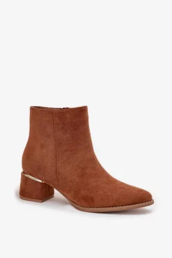 Damskie Boto Botki Damskie Na Obcasie Ze Złotym Elementem Ocieplane Camel Nolessa