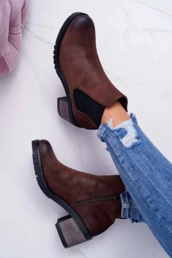 Online Buty Sergio Leone Botki Damskie Na Obcasie Sergio Leone Brązowe BT702