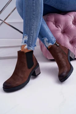 Online Buty Sergio Leone Botki Damskie Na Obcasie Sergio Leone Brązowe BT702