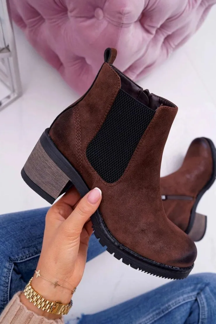 Online Buty Sergio Leone Botki Damskie Na Obcasie Sergio Leone Brązowe BT702