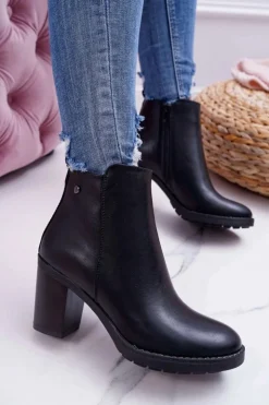 New Boto Botki Damskie Na Obcasie Czarne Serrena