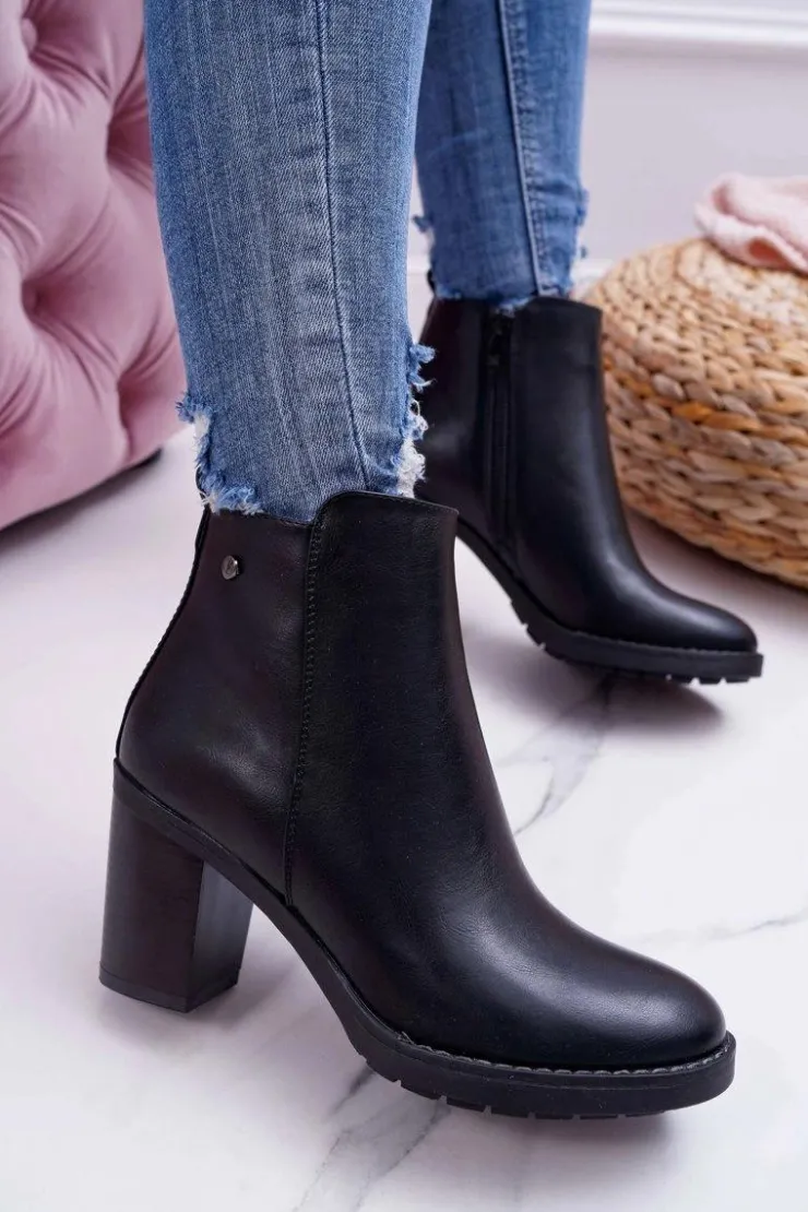 New Boto Botki Damskie Na Obcasie Czarne Serrena