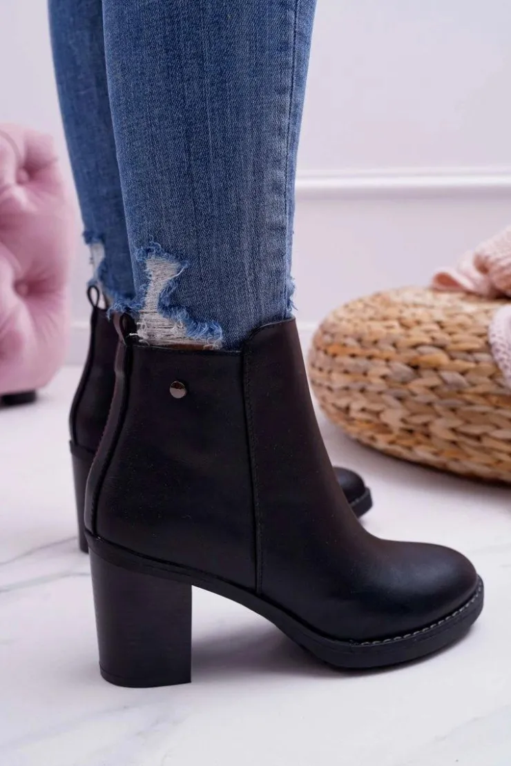 New Boto Botki Damskie Na Obcasie Czarne Serrena