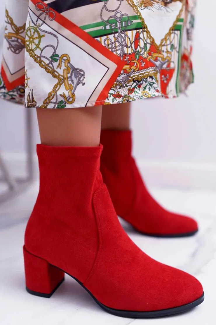 Buty Sergio Leone Botki Wiosenne|Botki Na Słupku*Botki Damskie Na Obcasie Wiosenne Sergio Leone Wsuwane Czerwone LikeStar