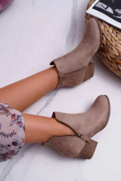 Boto Botki Na Słupku|Botki Na Obcasie*Botki Damskie Na Obcasie Suwak Zamszowe Beżowe Farre