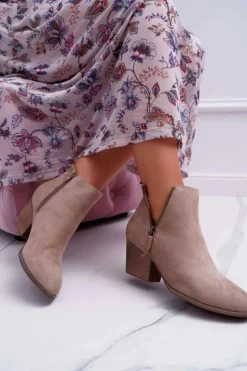 Boto Botki Na Słupku|Botki Na Obcasie*Botki Damskie Na Obcasie Suwak Zamszowe Beżowe Farre