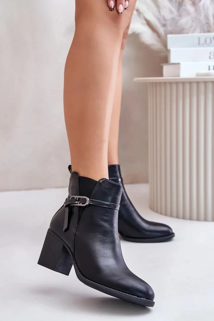 Online Boto Botki Damskie Na Obcasie Słupku Ocieplane Z Paskiem Czarne Zinithia Czarny