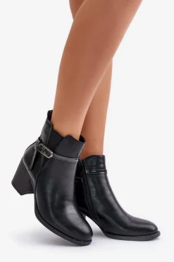 Online Boto Botki Damskie Na Obcasie Słupku Ocieplane Z Paskiem Czarne Zinithia Czarny