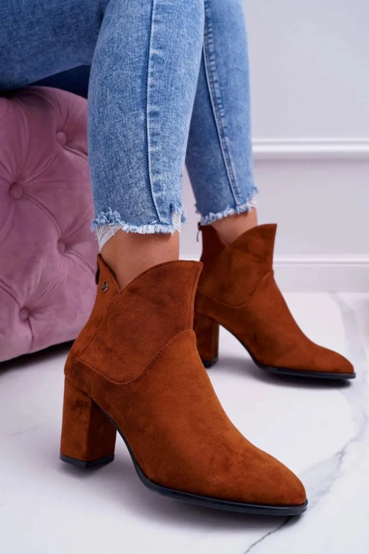 Damskie Buty Sergio Leone Botki Damskie Na Obcasie Sergio Leone Camel BT525