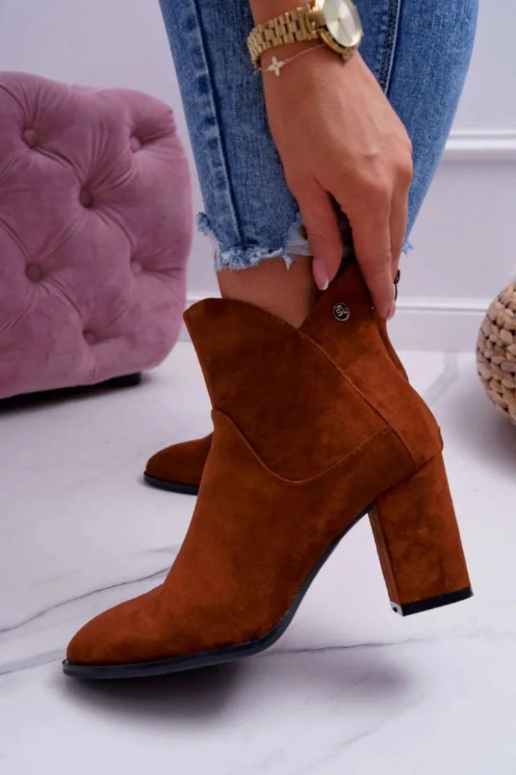 Damskie Buty Sergio Leone Botki Damskie Na Obcasie Sergio Leone Camel BT525