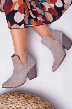 Damskie Boto Botki Damskie Na Obcasie Wiosenne Skóra Zamsz Cappuccino Nicole 2430