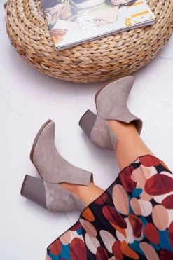 Damskie Boto Botki Damskie Na Obcasie Wiosenne Skóra Zamsz Cappuccino Nicole 2430