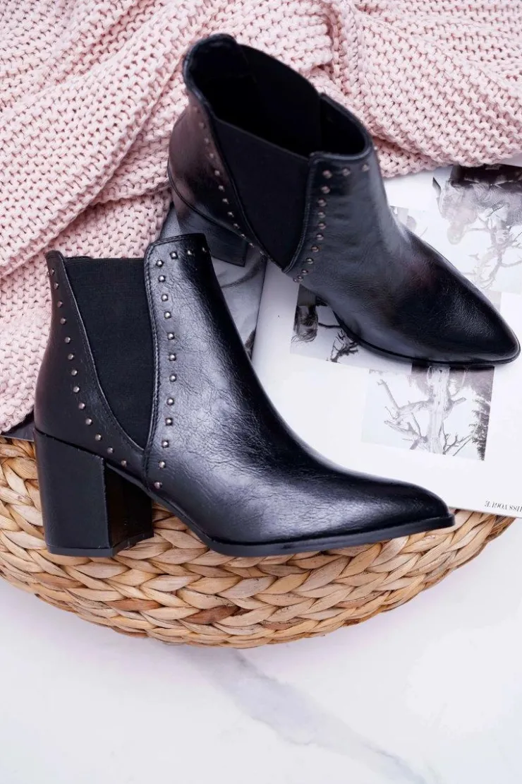 Boto Botki Na Słupku|Botki Zimowe Damskie*Botki Damskie Na Obcasie Z Gumkami Czarne Trini