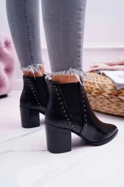 Boto Botki Na Słupku|Botki Zimowe Damskie*Botki Damskie Na Obcasie Z Gumkami Czarne Trini