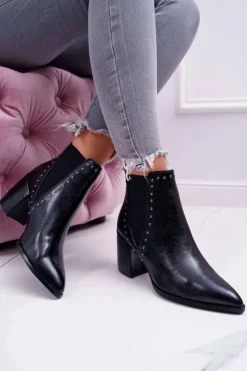 Boto Botki Na Słupku|Botki Zimowe Damskie*Botki Damskie Na Obcasie Z Gumkami Czarne Trini