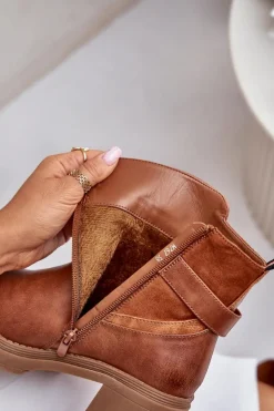 Boto Botki Damskie Na Obcasie Słupku Ocieplane Na Zamek Camel Inabelle