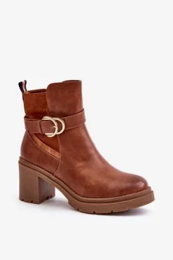 Boto Botki Damskie Na Obcasie Słupku Ocieplane Na Zamek Camel Inabelle