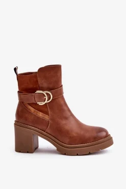 Boto Botki Damskie Na Obcasie Słupku Ocieplane Na Zamek Camel Inabelle