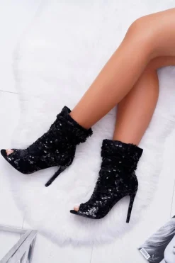Damskie Boto Botki Damskie Na Obcasie Eleganckie z Cekinami Czarne Harley