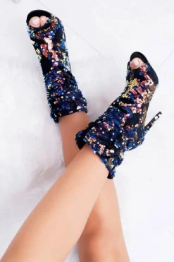 New Boto Botki Damskie Na Obcasie Eleganckie z Cekinami Opalizujące Harley