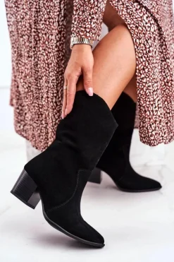 Boto Botki Na Słupku|Czarne Botki*Botki Damskie Na Obcasie Skóra Nubuk Czarne Nicole 2580