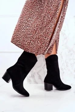 Boto Botki Na Słupku|Czarne Botki*Botki Damskie Na Obcasie Skóra Nubuk Czarne Nicole 2580