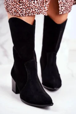 Boto Botki Na Słupku|Czarne Botki*Botki Damskie Na Obcasie Skóra Nubuk Czarne Nicole 2580
