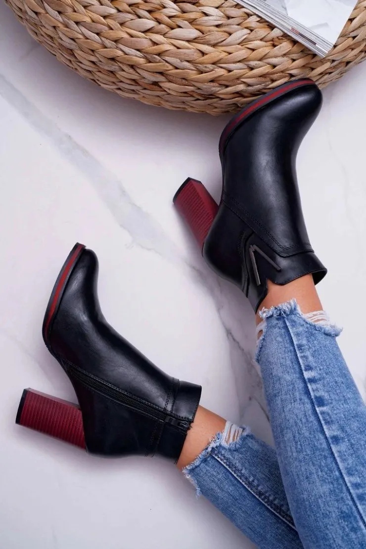 Buty Sergio Leone Botki Na Słupku|Botki Zimowe Damskie*Botki Damskie Na Obcasie Sergio Leone Czarne BT537